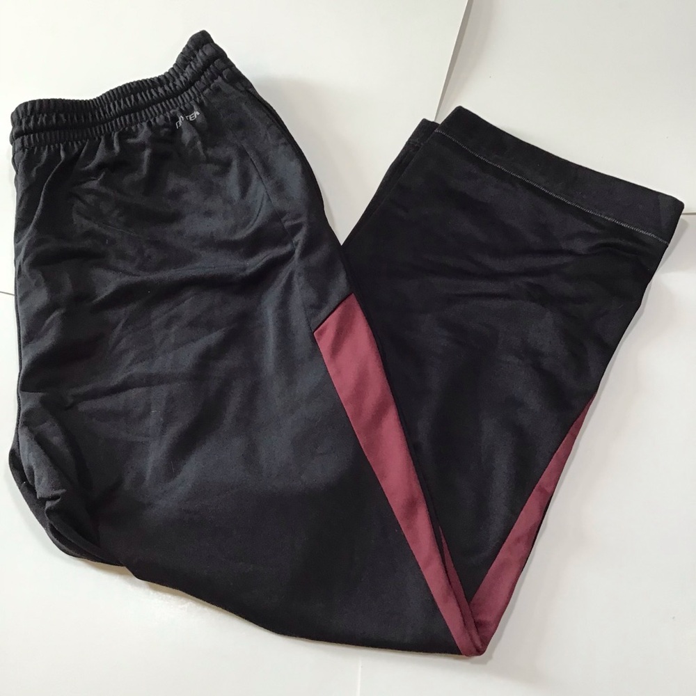 Tek Gear Pants Mens Sz Large Black Hemmed Maroon Stripe Athletic Workout Active